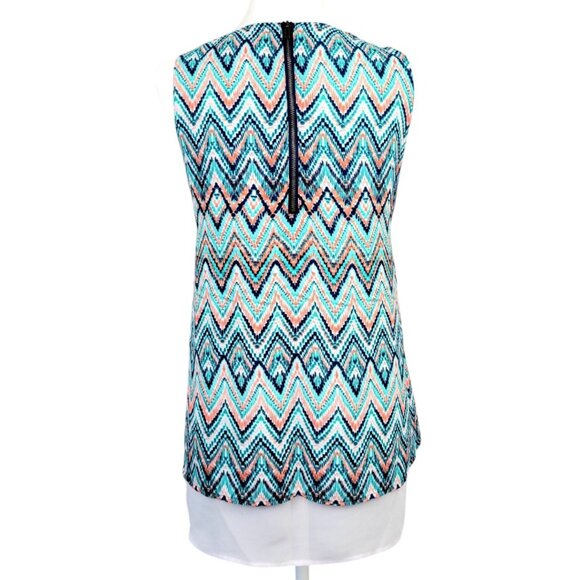Womens XL Zac & Rachel Chevron Aztec Print Zipper Back Design Layered Sheer Top - Picture 5 of 12